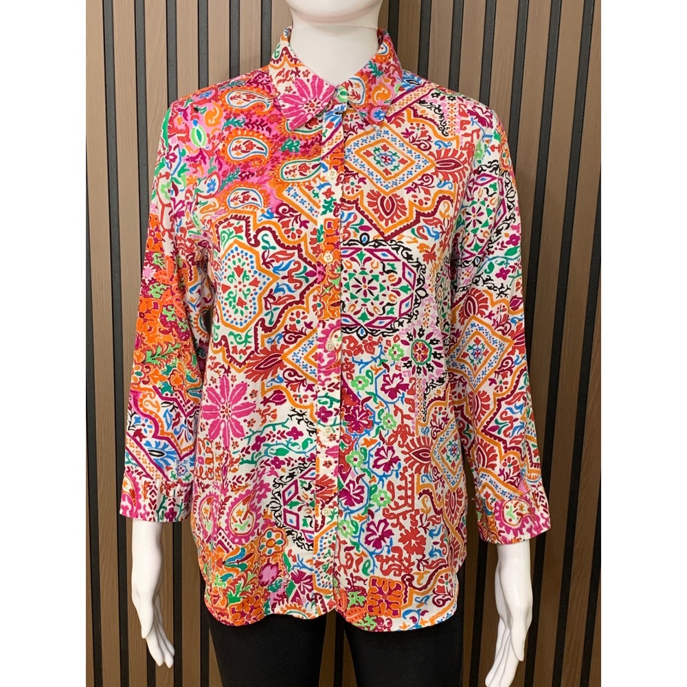 Lauren Ralph Lauren Women's Multi Color Paisley Cotton Button Down Shirt M